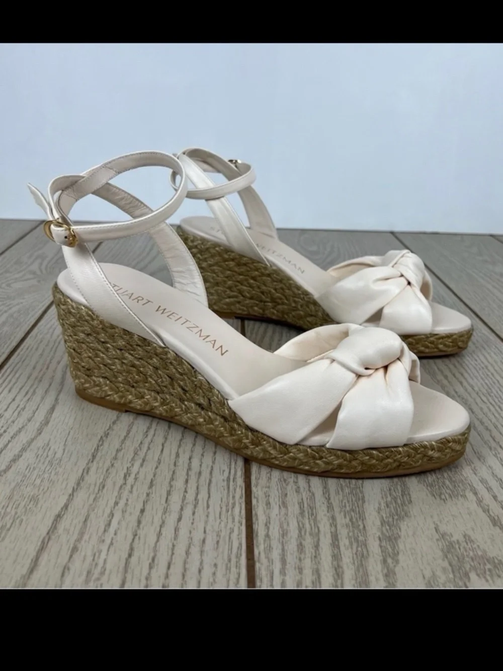 Stuart Weitzman Playa Espadrille Knot Wedge Sandals 41.5/11B Seashell $395